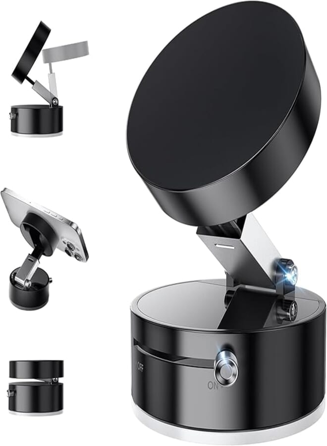 New Magnetic 360° Rotation Suction Car Mount, Strong Grip,Double-Sided Swivel Stand,Hands-Free Magnetic Cell Phone Holder for Gym/Mirror/Kitchen/Smooth Surface-Black